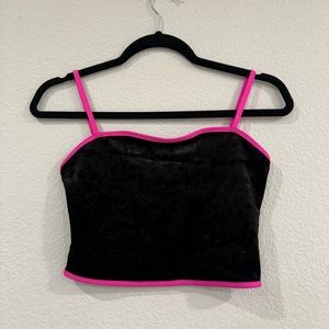 Superdown size XS Black velvet with hot pink trim crop top